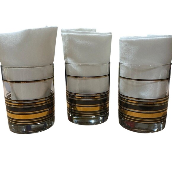 Set Culver Gold Black Stripe Glassware Glasses Vtg Mid Century MCM Highball USA - Picture 2 of 12
